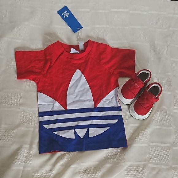 Adidas & Jack And Lily Boy's Toddler T-shirt & Sneaker 12-18 Months Red/ Blue - Picture 15 of 16